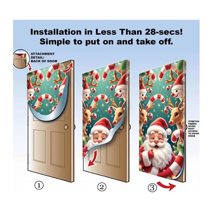 Housse De Porte D'entrée élastique Noël 200x90 Cm - Décoration Festive En Polyester (Père Noël)
