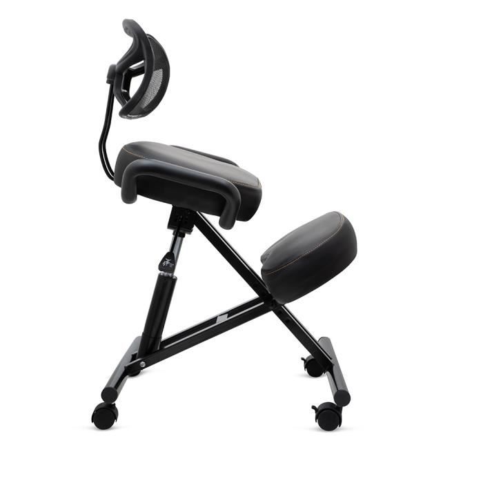 BLACK POINT O'KNEEL - Chaise à Genoux Ergonomique en Éco-Cuir avec Dossier | Siège Assis-Genoux Réglable pour Bureau & Maison | Posture Droite & Confortable | Housse en Lin Bleu Clair Incluse BLACK POINT O'KNEEL - Chaise à Genoux Ergonomique en Éco-Cuir avec Dossier | Siège Assis-Genoux Réglable pour Bureau & Maison | Posture Droite & Confortable | Housse en Lin Bleu Clair Incluse