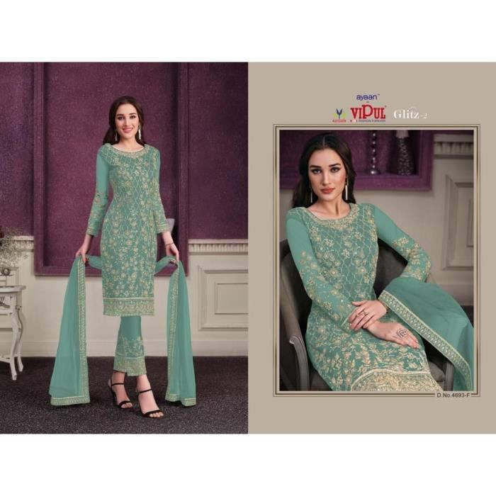 Robe Longue Femme Indienne Trois Pièces Taille S Bleue - Portée Seulement Deux Fois, Très Bon état