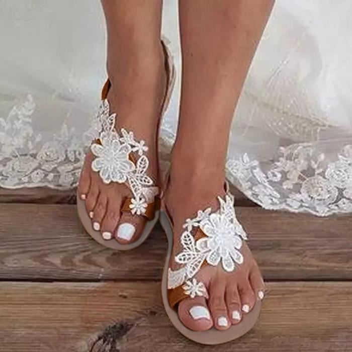 Sandales Femme en Cuir Blanc Generique Confortable et Chic Bout Ouvert Blanc Cdiscount Chaussures