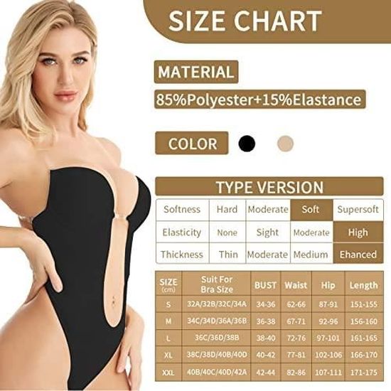 Body Shapewear Femme - Soutien-gorge Intégré Dos Nu - Col V Profond - Contrôle Ventre - Taille S-XXXL