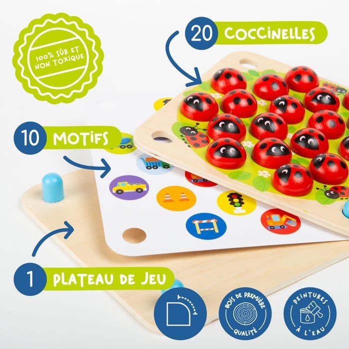 Jeu de Mémoire Jardin des Coccinelles - Jeu Éducatif en Bois pour