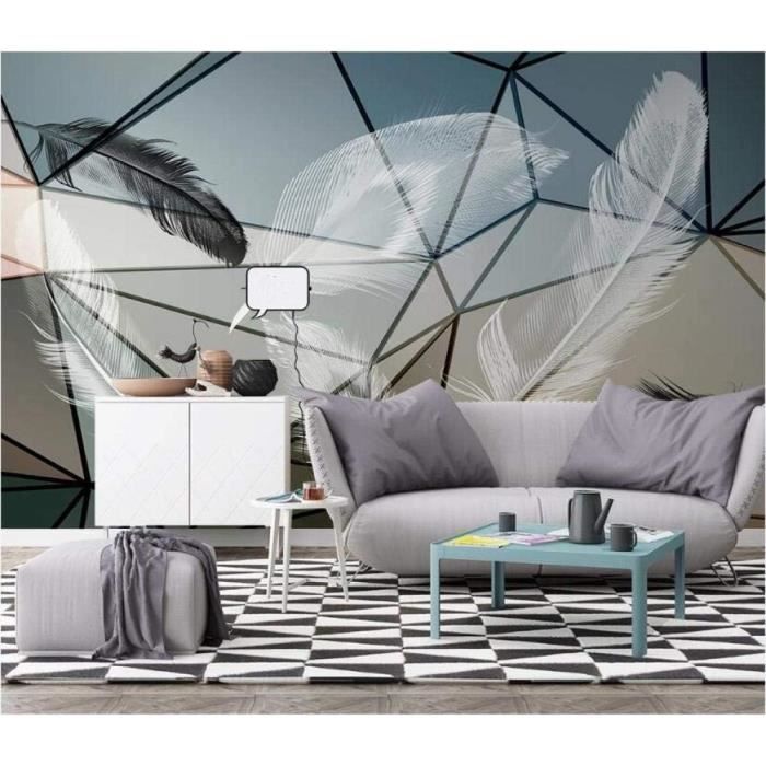 Papier Peint Plume Noir Et Blanc 3d Moderne Plume Geometrique Paysage ...