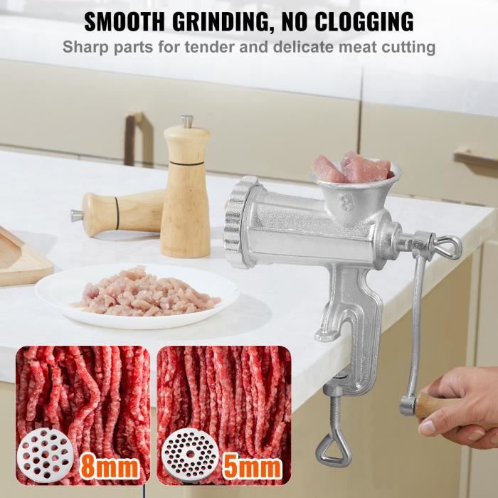 Manivelle Hachoir à Viande Manuel Acier Inox - Poignée Confortable | Accessoire Presse-saucisse