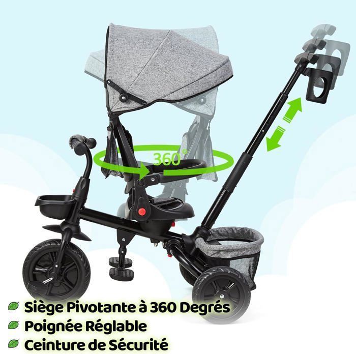Tricycle Bébé Évolutif, Tricycle Enfant pour 10 Mois à Ans en
