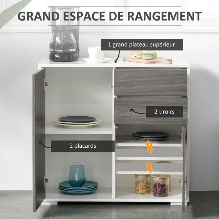 Commode Buffet HOMCOM 2 Tiroirs Et 2 Portes - Rangement Salon Ou Chambre (79x36x74cm)