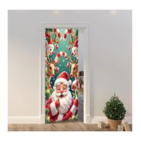 Housse De Porte Noël élastique 210 X 90 Cm - Motifs Festifs - Pour Intérieur/extérieur - Polyester Lavable