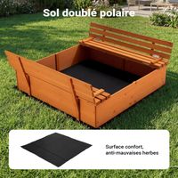 Wiltec Bac à Sable En Bois 98x98x18 Cm – Avec Couvercle Rabattable Et 2 Bancs Dossiers – Jeu Extérieur Pour Enfants