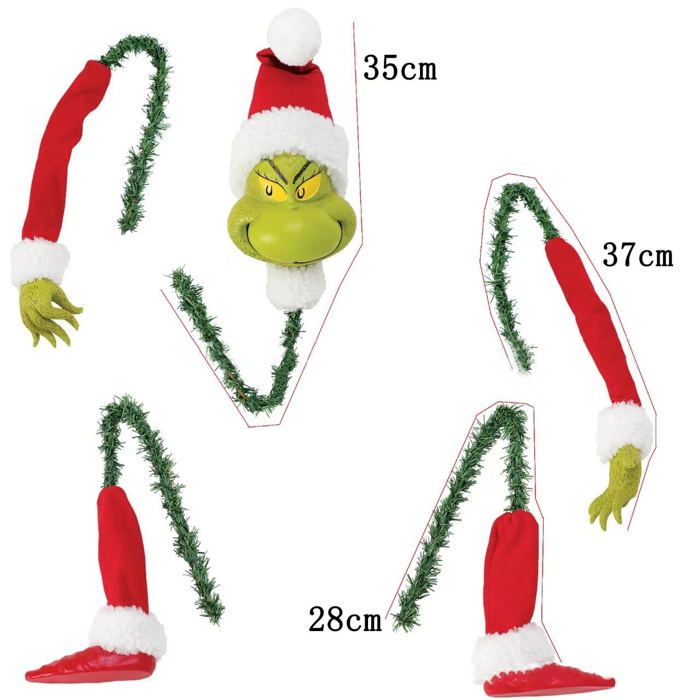 Lot 5 Nœuds Sapin Grinch Vert Fourrure - Décoration Noël Thème Grinch, 24x14 Cm, Pour Guirlande, Couronne