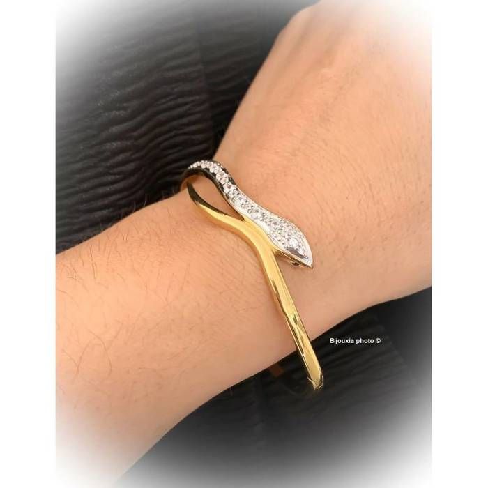 Jonc Serpent Femme Argent 925 Avec Zirconium | Bracelet 3mm 16g | Bijou Élégant