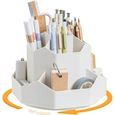 Pot a Crayon Bureau - Pot à crayon - Rotation à 360 Degrés Avec 9 Compartiments - Organisateur De Bureau Rotatif- Blanc-0