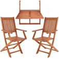 Casaria Set de balcon 3 pièces en bois d'Acacia 1 table suspendue et chaises pliable 65x45x87cm certifié FSC salon de jardin-0