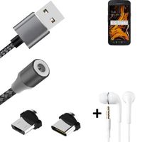Câble de chargement magnétique pour Samsung Galaxy Xcover 4s conexion USB type C et Mirco USB, écouteurs inclus