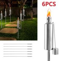 Aufun Lot de 6 torches de jardin en acier inoxydable de 115 cm, capacité de 330 ml d'huile, résistantes à la rouille pour