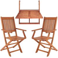 Casaria Set de balcon 3 pièces en bois d'Acacia 1 table suspendue et chaises pliable 65x45x87cm certifié FSC salon de jardin