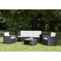 Salon d'extérieur DMORA - 2 fauteuils, 1 canapé, 1 table basse - Couleur anthracite - Made in Italy