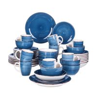 vancasso, Série Bella, Service de Table en Porcelaine,Faïence Style Vintage Rustique,Motif Cercle Arbre-Bleu -40pcs