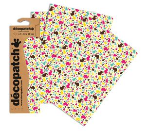 Kit décopatch Kit decopatch Decopatch - C682O - Une pochette de 3 feuilles de papier imprime 30x40 cm, Oiseaux fond jaune