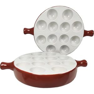 4 Plats à Escargots Emile Henry - 12 Trous - Grès Céramique Beige - 17,3 Cm - Occasion état Neuf