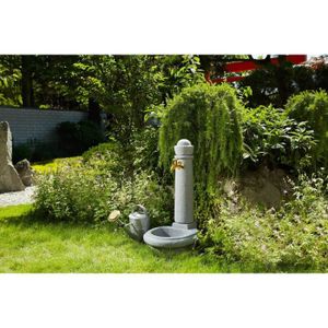 FONTAINE DE JARDIN Fontaine de jardin - Venezia - Gris clair - Robinet en laiton - Petite vasque intégrée