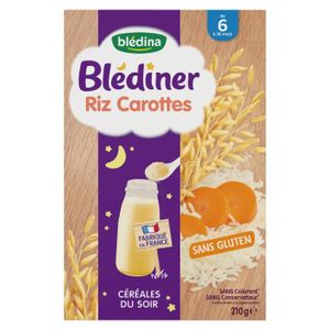 CÉRÉALES BÉBÉ Blédina Blédiner Céréales Riz Carottes +6m 210g