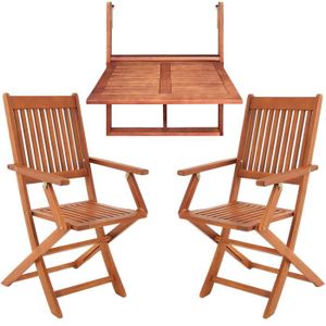 Ensemble table et chaise de jardin Casaria Set de balcon 3 pièces en bois d'Acacia 1 