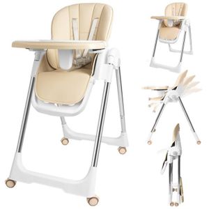 CHAISE HAUTE  Chaise haute pour bébé enfant hauteur réglable - Plateau Amovible - Harnais 5 points - Inclinable réglable - Repose-pieds Jaune