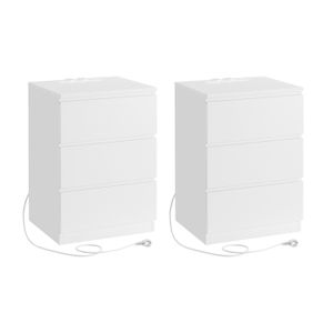 Tables de Chevet avec Multiprise Blanc - Lot de 2