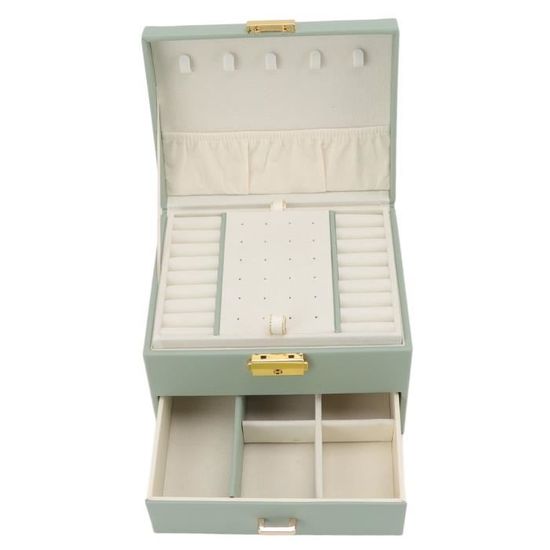 Boîte à Bijoux-Serrure Multicouche En Cuir PU Bijoux Emballage Boucles D'oreilles Collier Boîte