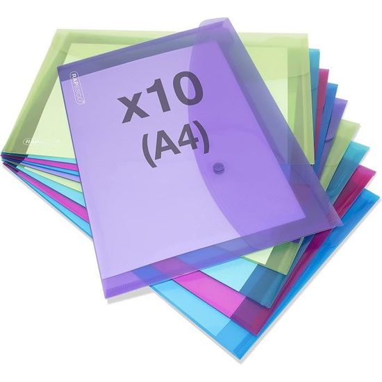 Lot De 25 Pochettes Transparentes à Pression A5 Couleurs Assorties