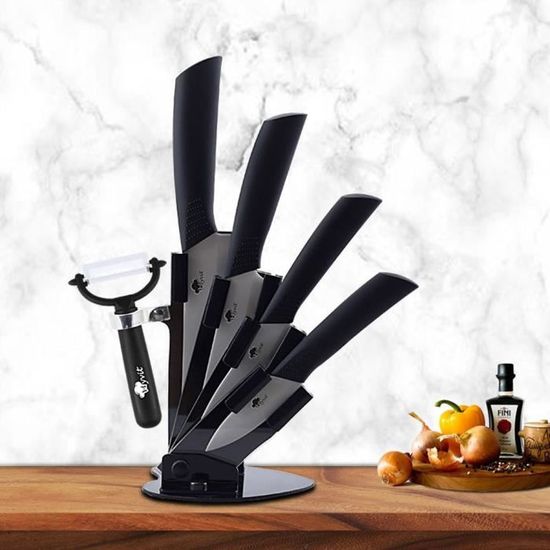 Noir Acrylique Cuisine Porte-couteau avec éplucheur Support Céramique Couverts Support Bloc Outil Cuisine Stockage Fournitures