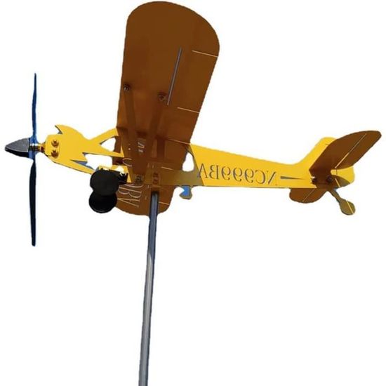 Girouette Avion Piper J3 Cub - Décoration De Jardin, Métal Peint, Rotation Avec Le Vent - Pour Toit, Terrasse, Clôture