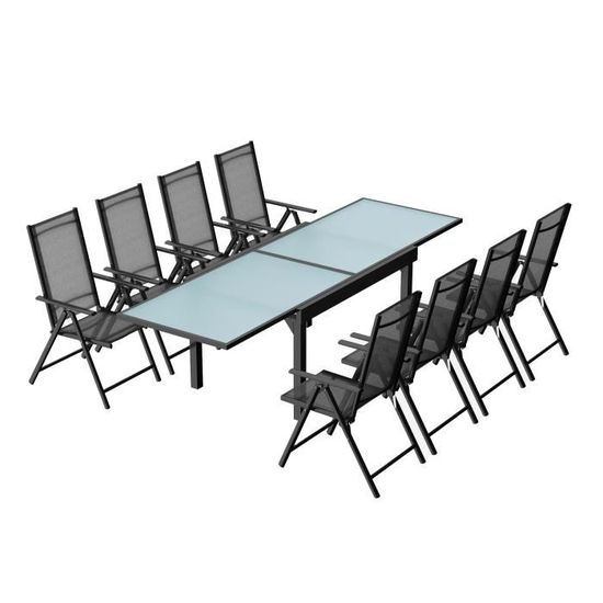 Salon de jardin - 8 places - BRESCIA  - Concept Usine - extensible - Aluminium - Table Rectangle - 8 fauteuils - contemporain - Gris