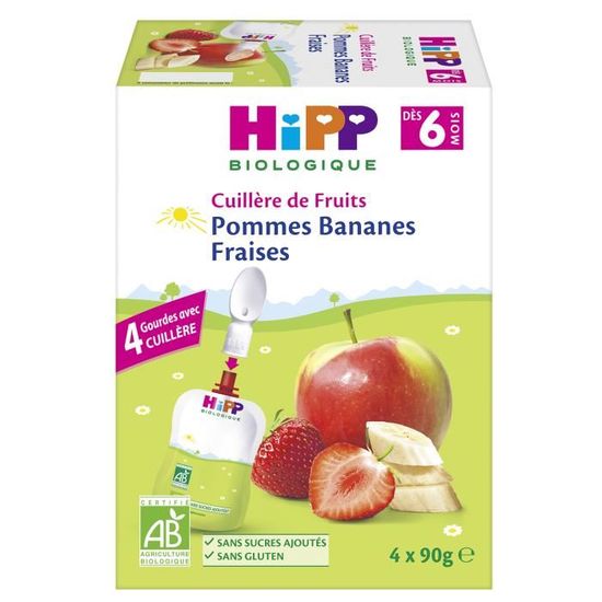 HIPP Gourdes pommes bananes fraises 4x90g Achat / Vente compote