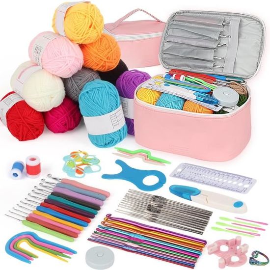 Aeeque 111 Pcs Kit Crochet Débutant Complet Adulte, 0,6-1,9mm Mini Tête Aiguille à Crochet, 2,0