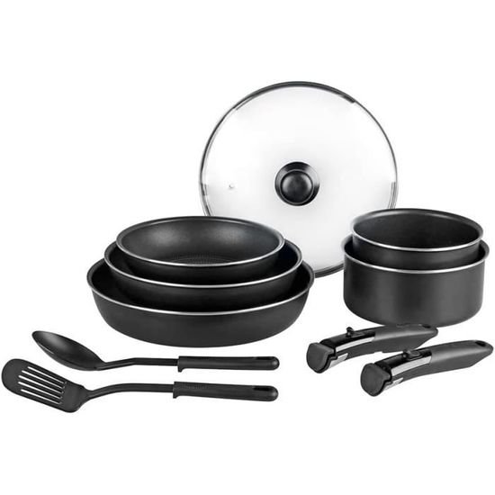 Batterie De Cuisine Sitram 7 Pièces - Aluminium, Revêtement Céramique Effet Pierre, Vert - 3 Poêles + 3 Casseroles + Manche Amovible, Induction Compatible