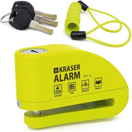 Antivol Moto/bloquant De Disque Avec Alarme - Renforcé, étanche, 2 Clés - Haute Sécurité Pour Frein à Disque (universel) - Noir