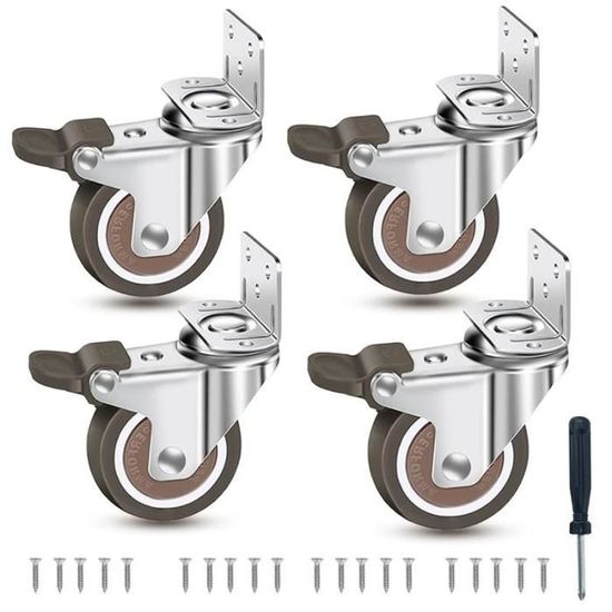 2036421 Lot De 4 Roulettes Pivotantes 50 Mm Avec Plaque De Fixation