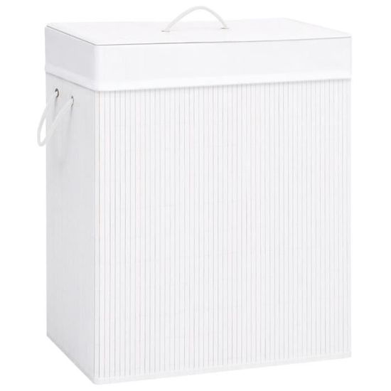 Panier à linge - QQMORA - LYG45374 - Bambou Blanc - 60 L - Pliable et