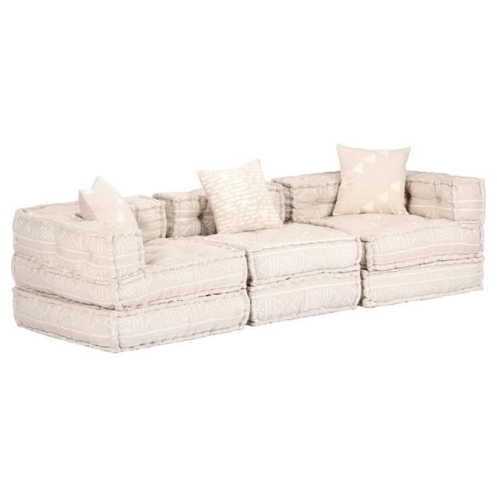 Canapé convertible Canapé-lit modulaire à 3 places Beige Tissu 200 x 70 x 56 cm