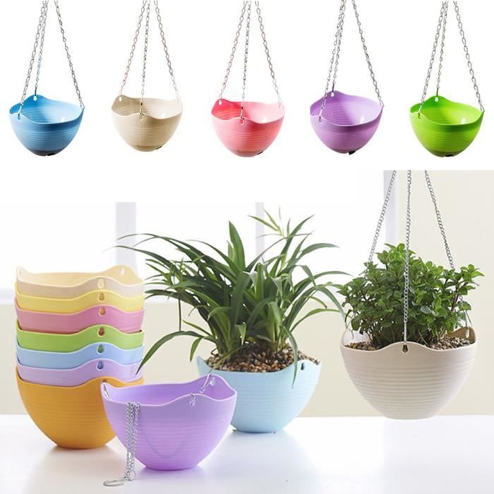 5 Pièces Pot de Fleur Suspendu en Chaîne Panier en Plastique Décor de Balcon Maison Jardin - Couleur Aléatoire