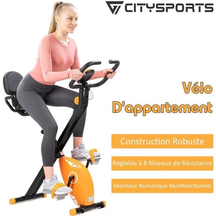 CITYSPORTS Vélo d’appartement pliable, vélo d'exercice avec écran LCD, vélo d'appartement fitness, niveaux de résistance réglable