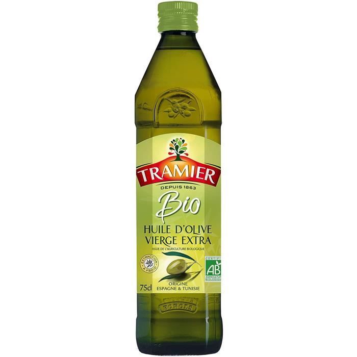 Tramier Huile d’olive vierge extra biologique (1 x 75 cl), bouteille d’huile au goût fruité et délicat, huile d'olive bio à base d’o
