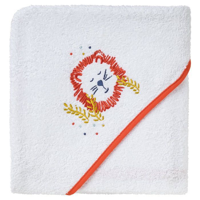 Babycalin Cape de bain - 80 x 80 cm - Broderie lion - Eponge bouclette 340 g/m² 100% coton