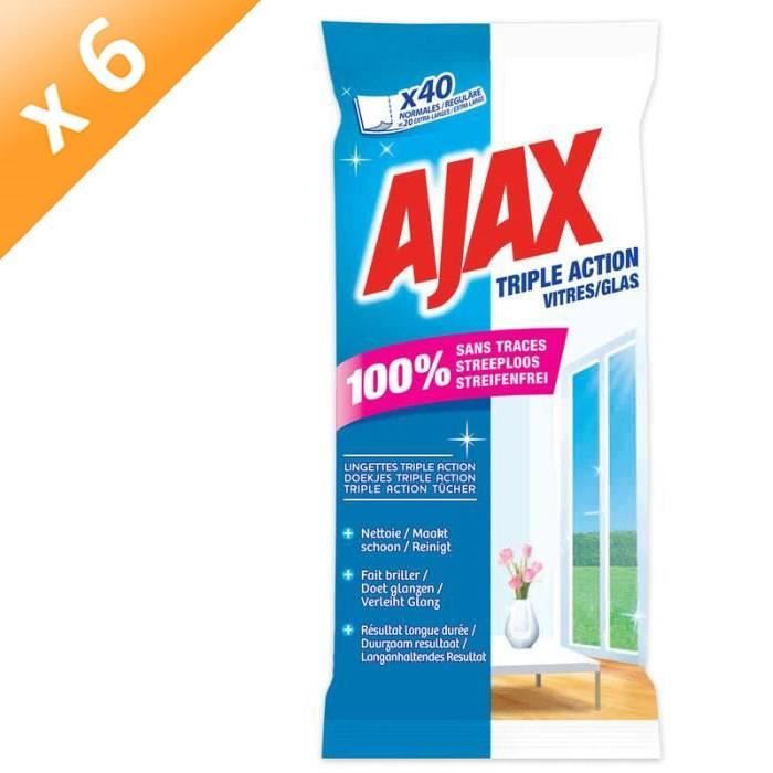 AJAX Lingettes Nettoyantes Vitres - 40 pièces - Lot de 6