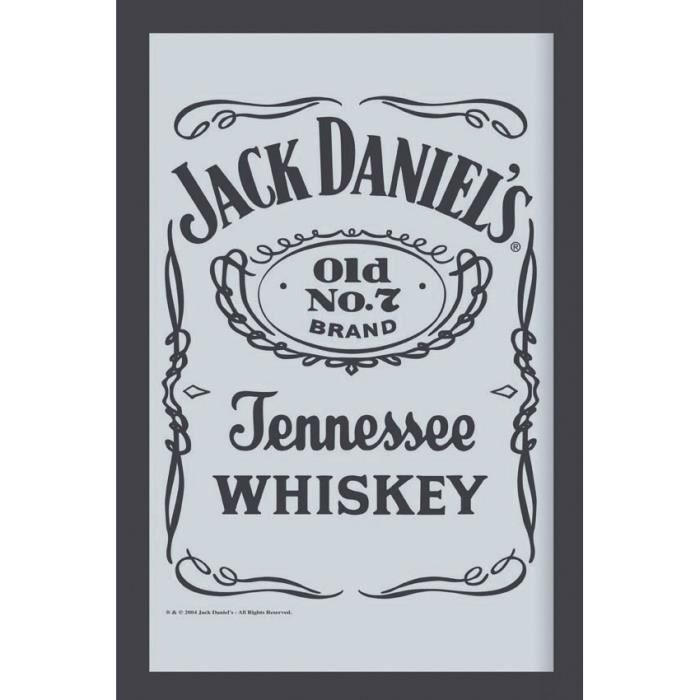 MIROIR JACK DANIEL'S LABEL Miroir mural avec cadre noir en plastique effet bois.