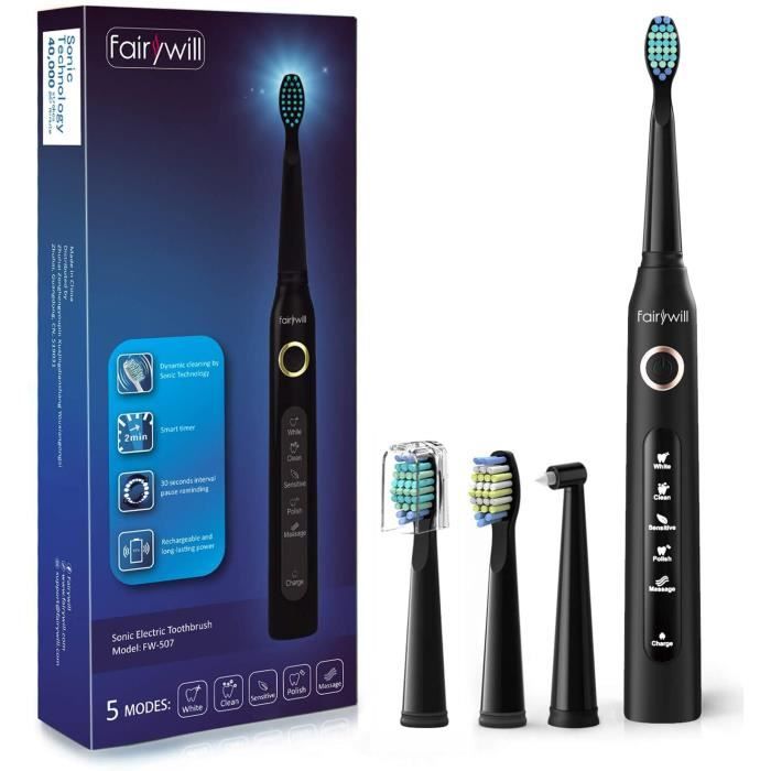 Brosse à Dents Sonic Brosse à Dents Électrique Fairywill pour Enfants, Juniors et Adultes 4 Heures d'assistance de Charge 30 Jours