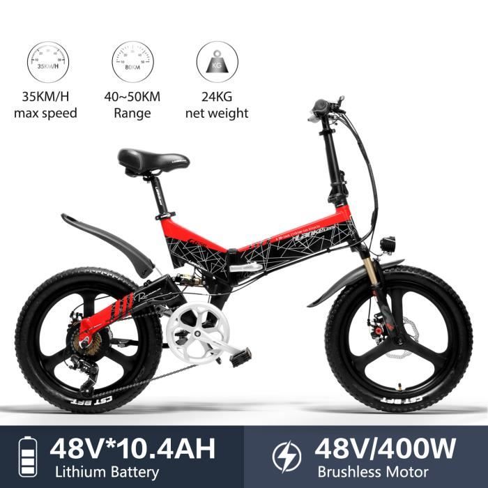 LANKELEISI G650 vélo électrique 20 * 2.4 Gros Pneu vélo Montagne Adulte Pliant vélo électrique de Ville 400w 48v LG Batterie