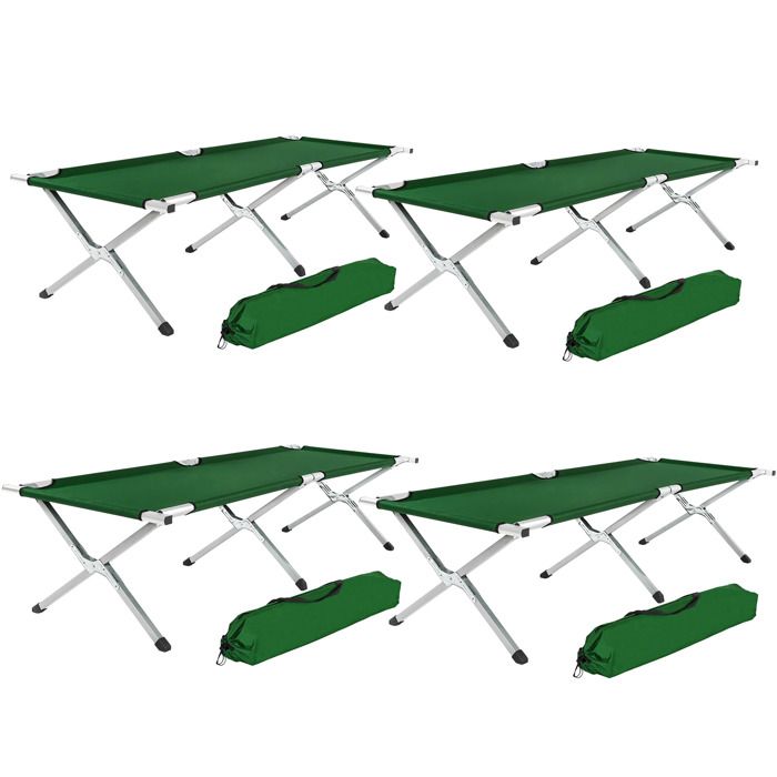 TECTAKE 4 Lits de camp 190 cm x 70 cm avec Housse de transport Vert