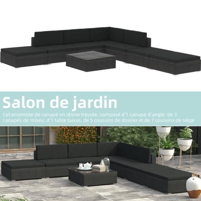 Canapé d'angle de jardin - Salon de jardin 8 pcs avec coussins Résine tressée Noir Nouveau HB034